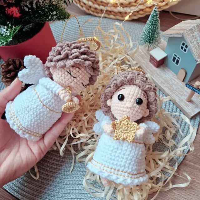 Handmade crochet pair of Christmas angels