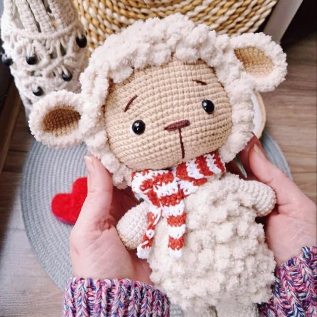 Handmade crochet fluffy white sheep