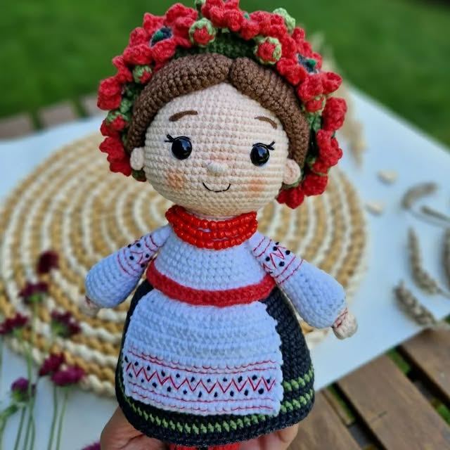 Handmade crochet doll with intricate details