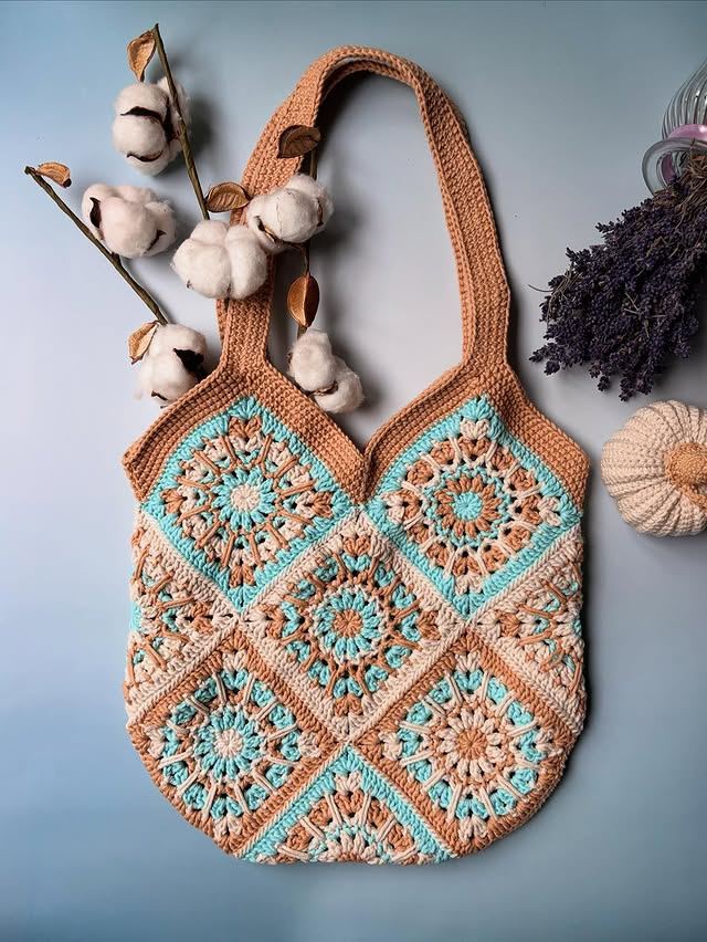 Handmade crochet granny square bag in multicolor
