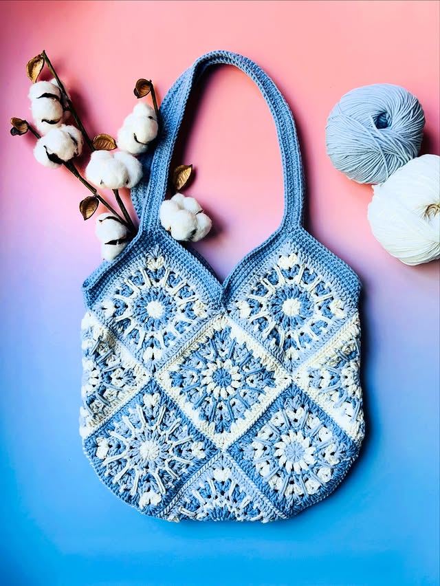 Handmade crochet granny square bag
