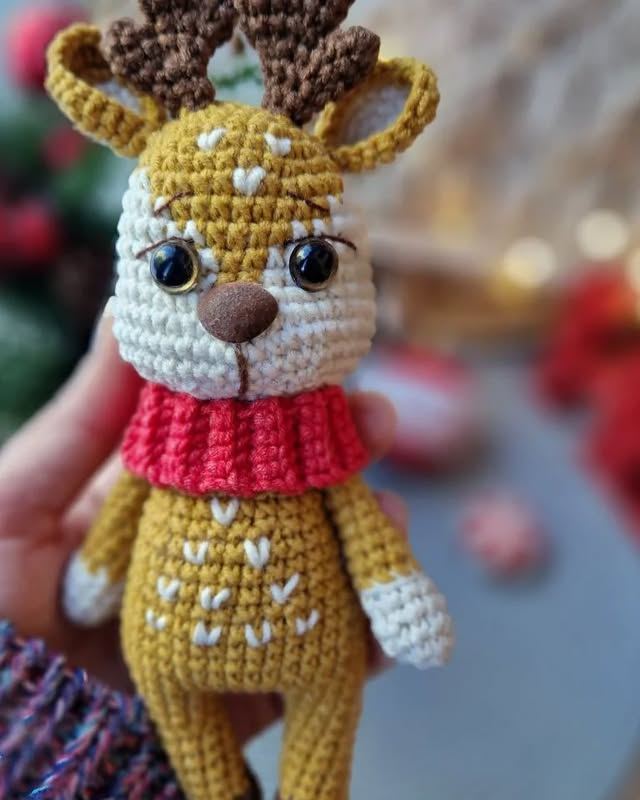 Handmade crochet reindeer toy