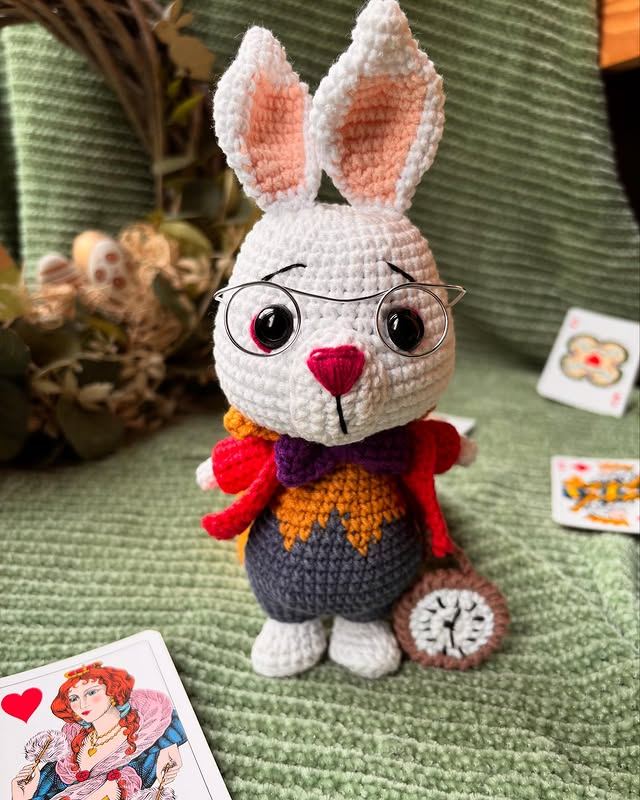 Handmade crochet White Rabbit from Alice in Wonderland